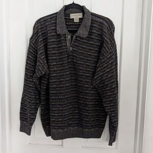 Vintage San Mateo Island Mens‎ 3D Henley Sweater LARGE Textured Collar